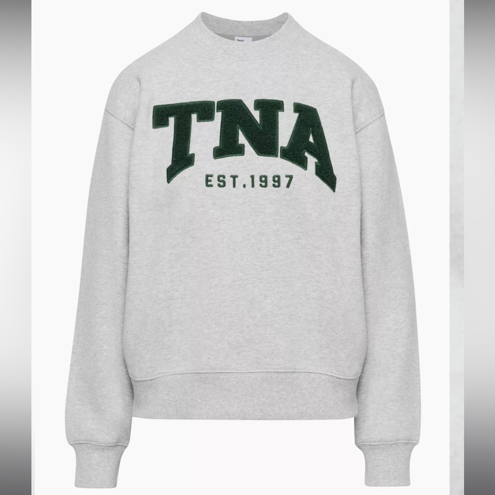 Aritzia TNA Cozy Fleece BF Crewneck -small - Heather cloud white/spiced burgundy